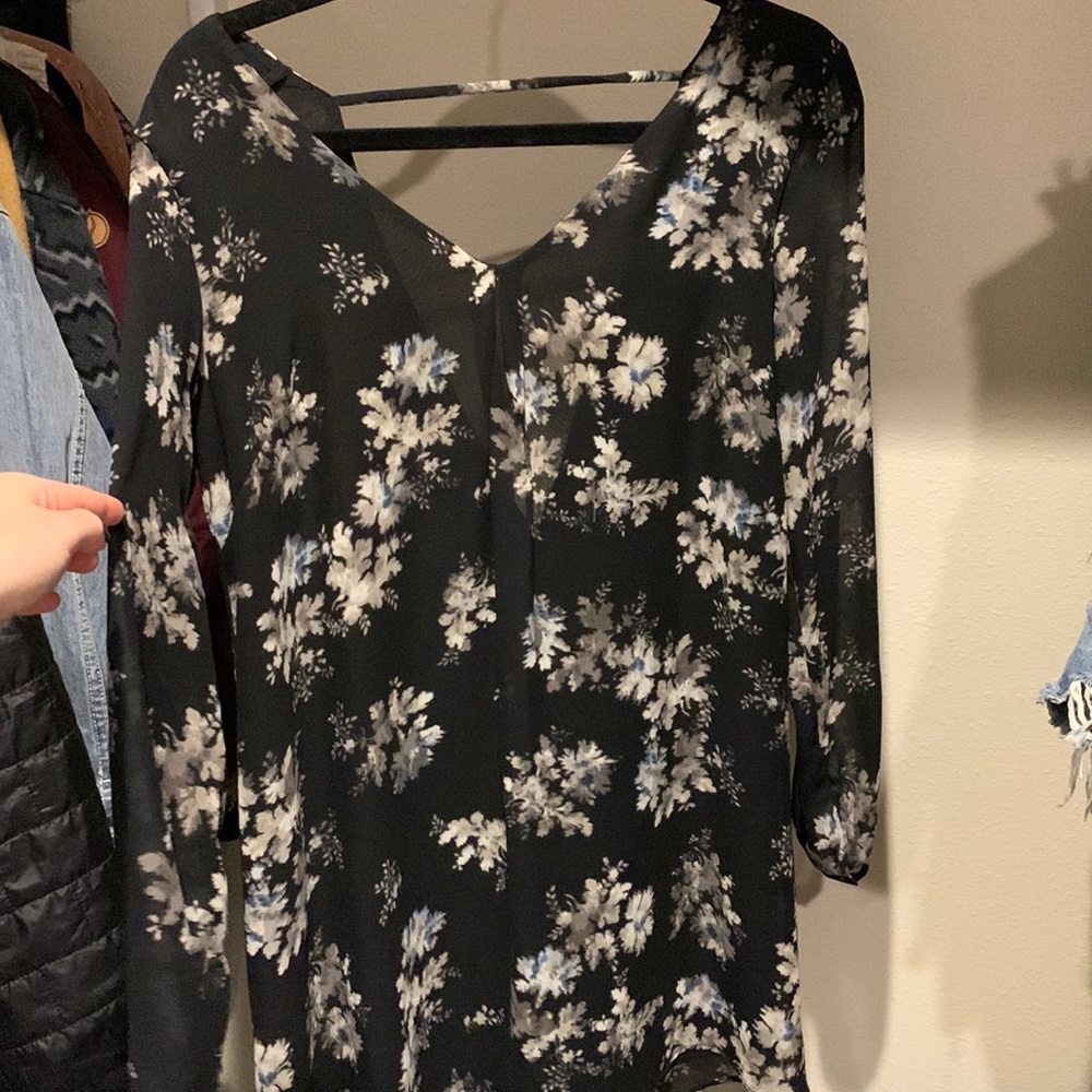 Floral black dress with open back